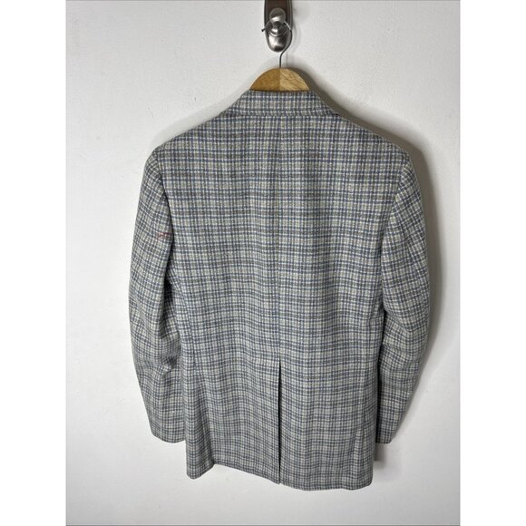 Vintage 1970s Sears Men’s Store Wool Sport Coat Blue Gray Check Plaid Men 36 - Picture 4 of 7